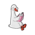 Broche canard blanc dessin animé avec lunettes lisant un livre rose épingle émaillée - Oie lisant un livre rose style (QHXZ5618)