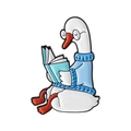 Broche canard en émail rigolo avec lunettes lisant un livre, accessoire étudiant - Oie en pull bleu lisant style (QHXZ5619)