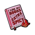 Broche de libro en esmalte rosa con texto I LIKE MY BOOKS EXTRA SPICY y diseño llama - Estilo de Libro Extra Spicy (QHXZ5630)