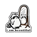 Pin de esmalte de mapache con frase i am beautiful mirándose en el espejo - Mapache Motivador (QHXZ5571)
