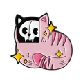 Spilla smaltata gatto teschio rosa e nero con stelle gialle per borse e decorazione vestiti - Gatto Scheletro Rosa (QHXZ5610)