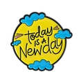 Round enamel pin in yellow with blue clouds and today IS A New day quote - Brand New Day Sun(QHXZ5629)