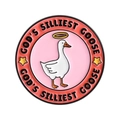 Spilla in smalto a forma di oca con scritta God's Silliest Goose e sfondo rosa - L'Oca più Sciocca di Dio Stile Tondo (QHXZ5579)