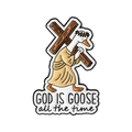 Spilla smaltata buffa con oca in veste, croce e scritta God is Goose ricamata - Stile Oca Che Porta La Croce (QHXZ5580)