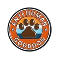 Enamel dog paw pin with Anti Human and God & Dog text on a striped background - Dog Paw Design (Anti Human God & Dog) (UVXZ226)