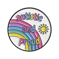 Badge autisme en émail avec soleil arc-en-ciel et slogan Autistic and Proud - Style Autiste et Fier (UVXZ235)