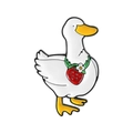 Cute white duck enamel pin featuring a strawberry and flower necklace for outfits - Strawberry Necklace Duck Style (QHXZ5720)