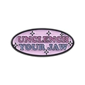 Ovaler Emaille-Pin mit Unclench Your Jaw Text und rosa-blauem Verlauf auf Metall - Rosa Ovaler Erinnerungsstil (QHXZ5723)