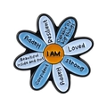 Emaille-Anstecknadel Gänseblümchen in Hellblau mit positiven Worten und gelbem Kern - Blaues Blumen-Affirmationsstil (QHXZ5724)