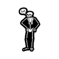 Gothic emaille speld met een skelet en heck tekstballon op een witte achtergrond - Grappige Skeletstijl (QHXZ5684)