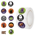 500 Halloween Aufkleber Rolle mit Kürbis Geist und Fledermaus Motiven für Geschenke - Halloween Cartoon Stil