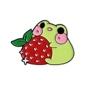 Broche émaillée grenouille verte mignonne tenant une fraise rouge étincelante - Style Tenant une Fraise (QHXZ5671)