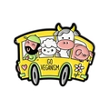 Cartoon yellow bus enamel pin with Go Veganism slogan featuring animals and friends - Animal Bus Style (QHXZ5676)
