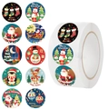 500pcs Christmas cartoon round stickers roll with Santa, snowman and reindeer designs - Christmas Theme 10-Pattern Loop
