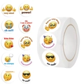 Rouleau de 500 autocollants emoji de récompense avec phrases en anglais pour enfants - Pack d'emojis