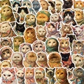 Pack de 50 pegatinas impermeables de gatos con pañuelos florales babushka para DIY - Estilo de Gato Babushka