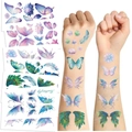 Wasserfeste temporäre Schmetterling-Tattoos mit Aquarell-Blumen und Federn - Schmetterlings-Serie