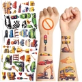 Tatouages temporaires étanches pour enfants avec dessins de bus scolaire et voitures de course - Série de Transports