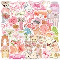 Set di 50 adesivi impermeabili stile coquette con orsetti rosa e fiocchi per laptop - Negozio Rosa (WES300)