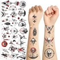 Tatuaggi temporanei gotici con teschio e falce in nero e rosso per decorazioni party - Serie Teschi