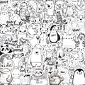 50pcs black and white cartoon animal graffiti stickers for guitar and laptop DIY - Black And White Animal Doodle Style