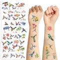 Watercolor hummingbird temporary tattoo stickers set for colorful floral body art decor - Watercolor Hummingbird Floral Style
