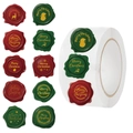 Roll of 500 Christmas wax seal style stickers with elk and snowman designs - Christmas Wax Seal Style / Red & Green Mixed