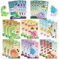 Cartoon dinosaur make-a-face DIY sticker set for scrapbooking and crafts - Cartoon Dinosaur Face Sticker Set (8 Sheets)