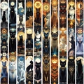 Set of 30 aesthetic cat tarot bookmarks with mystical astrology and fantasy designs - Cat Tarot Series