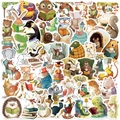 50pcs set of watercolor animal reading stickers for laptop guitar and luggage decoration - Animal Reading Style 1