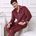 Pigiama uomo in pile corallo spesso viola scuro con motivo a griglia testurizzato - 2XL / Borgogna