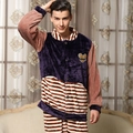 Dicker Flanell Schlafanzug für Herren mit dunkelvioletten Streifen und Cartoon-Stickerei - Herren L / Patchwork Mickey Silhouette (2508)