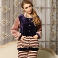 Dickes Flanell-Schlafanzugset mit lila Oberteil und gestreifter Hose für Damen - Damen M / Patchwork Mickey Silhouette (2508)