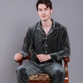 Men's grey velvet pajama set with diamond pattern long sleeve top and pants - L / Gray / Men