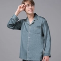 Top pigiama da uomo in seta blu polvere con motivo jacquard e bordini bianchi a contrasto - L / Blu Armata (Uomini)