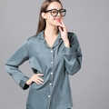 Women's silk-like grey blue pajamas with vintage floral jacquard and gold trim - Army Blue (Women)