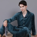 Pyjama en velours bleu sarcelle pour homme avec texture gaufre et liseré contrasté - L / Bleu Lac - Hommes