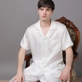 Pigiama in seta da uomo bianco perla con motivo jacquard animale e maniche corte - L / Bianco / Uomo