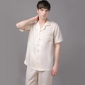 Pyjama en soie champagne pour hommes avec manches courtes et motif jacquard classique - Riz Perlé (Hommes)