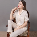 Ensemble de pyjama en satin de soie pour femme avec manches courtes et pantalon - Riz Perlé (Femmes)