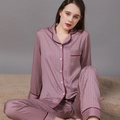 Men's silk satin pajama set in burgundy with houndstooth pattern and long pants - M / Dusty Rose - Women