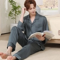 Set pigiama da uomo in seta grigio scuro con maniche lunghe e pantaloni per la casa - L / Ciano