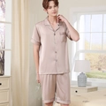 Pyjama court pour homme en satin de soie champagne avec chemise boutonnée et short - Beige Café (Hommes)