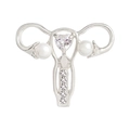 Artistic uterus shaped silver brooch with heart crystal and pearl accents for women - Silver