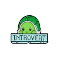 Cartoon turtle enamel pin with INTROVERT text on a white background - Introvert Turtle Style (xz2411)