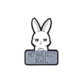 Funny rabbit enamel pin with skeptical expression and 'ME? SARCASTIC? NEVER.' text - Sarcastic Rabbit Style (xz2421)