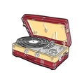 Spilla smaltata retrò a forma di giradischi vintage rosso e crema per amanti della musica - Stile Fonografo (XZ2291)