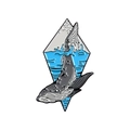 Blue whale enamel pin with ocean waves inside a geometric diamond metal frame - Rhombus Diving Whale Style (XZ2313)