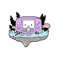 Cartoon purple handheld game console enamel pin with cute smiley face and mushroom details - Purple Smiling Console Style (XZ2310)