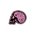 Pink and black skull enamel pin with WHERE IS MY MIND text for jackets and bags - Pink And Black Skull Where Is My Mind Style (XZ2937)